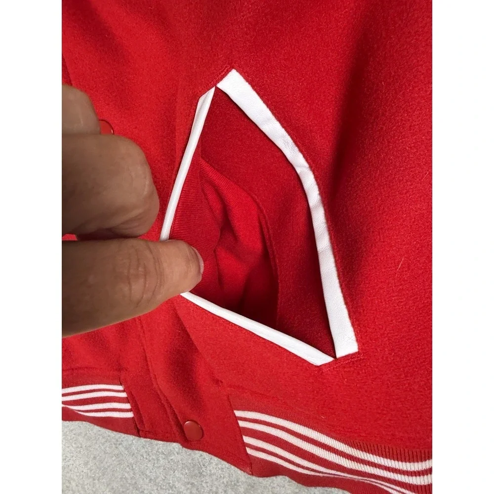 Jordan Boys Red/White Varsity Jacket Size L 12-13yrs Snap Jumpman Flight Pockets